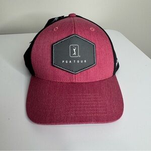 NWT PGA Tour Men’s Red Black Logo Patch Adjustable Sweat Wicking Hat Cap
